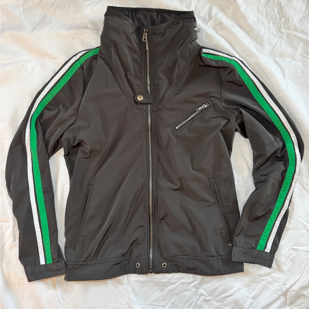 Khaki Diesel Industries Jacket with Green and White Stripes